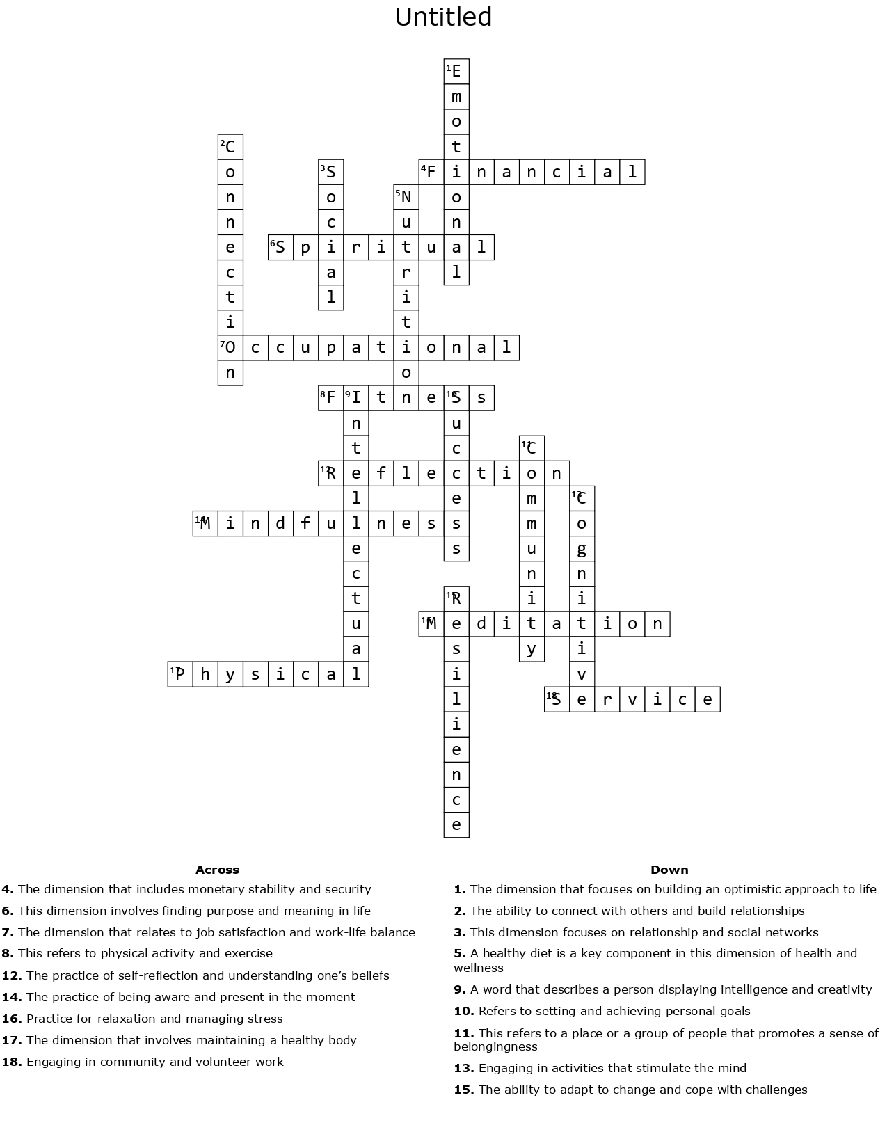 Answers to crossword activity